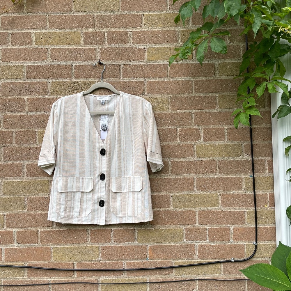 Top: Topshop Women's Boxy Pinstriped Button Down Vest